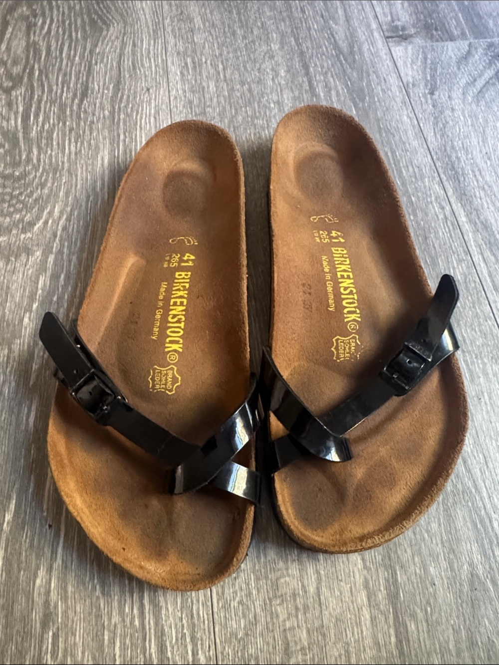 Birkenstock Black Patent Mayari Sandals with Cork Footbed
